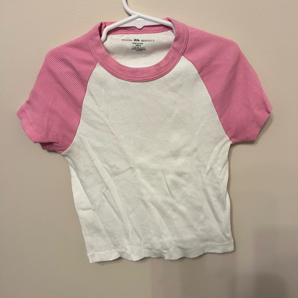 Pink and white Brandy Melville baby tee